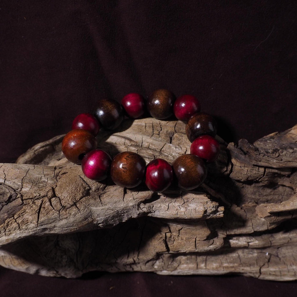 Red and brown wooden bead bracelet for daily wear