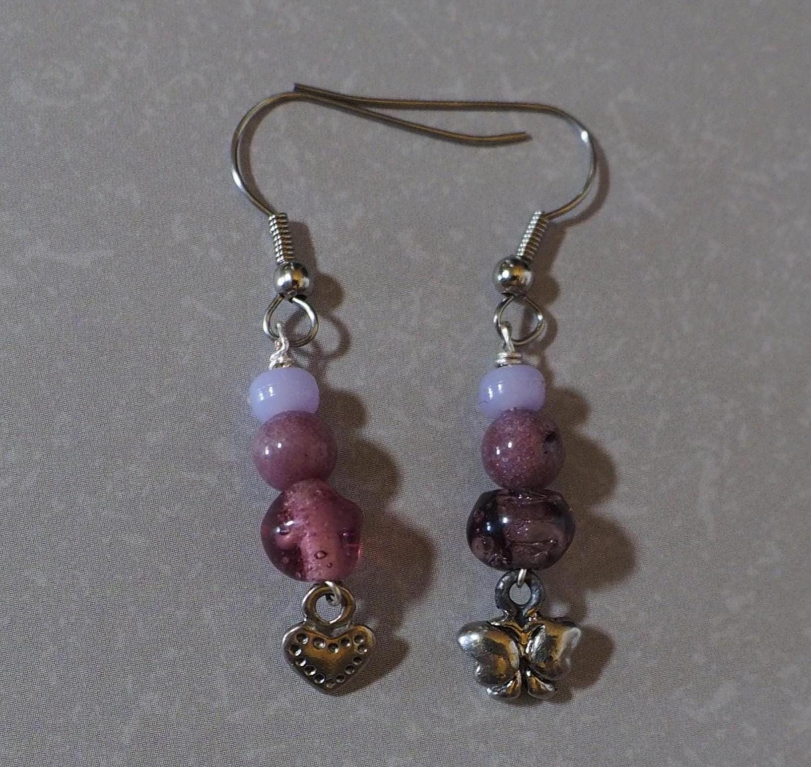Butterfly & heart dangly earrings