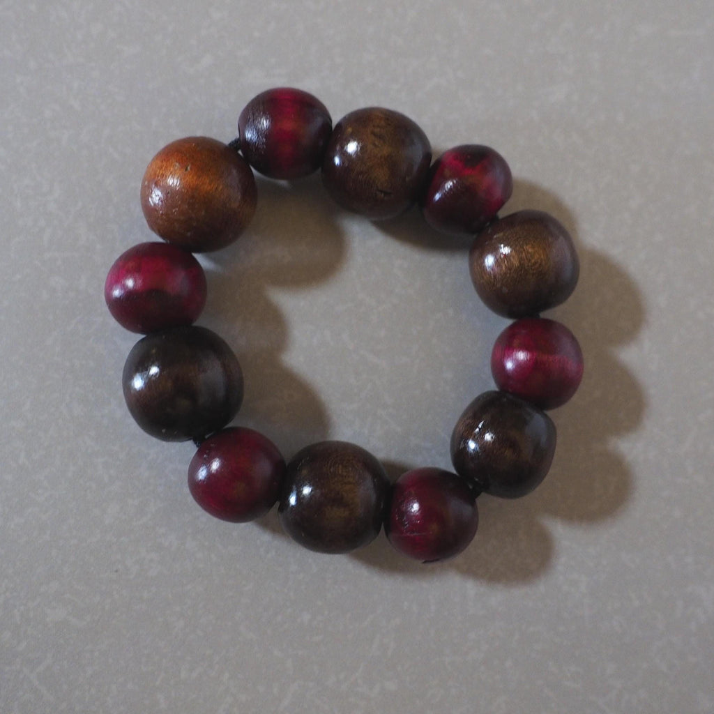 Red and brown wooden bead bracelet for daily wear