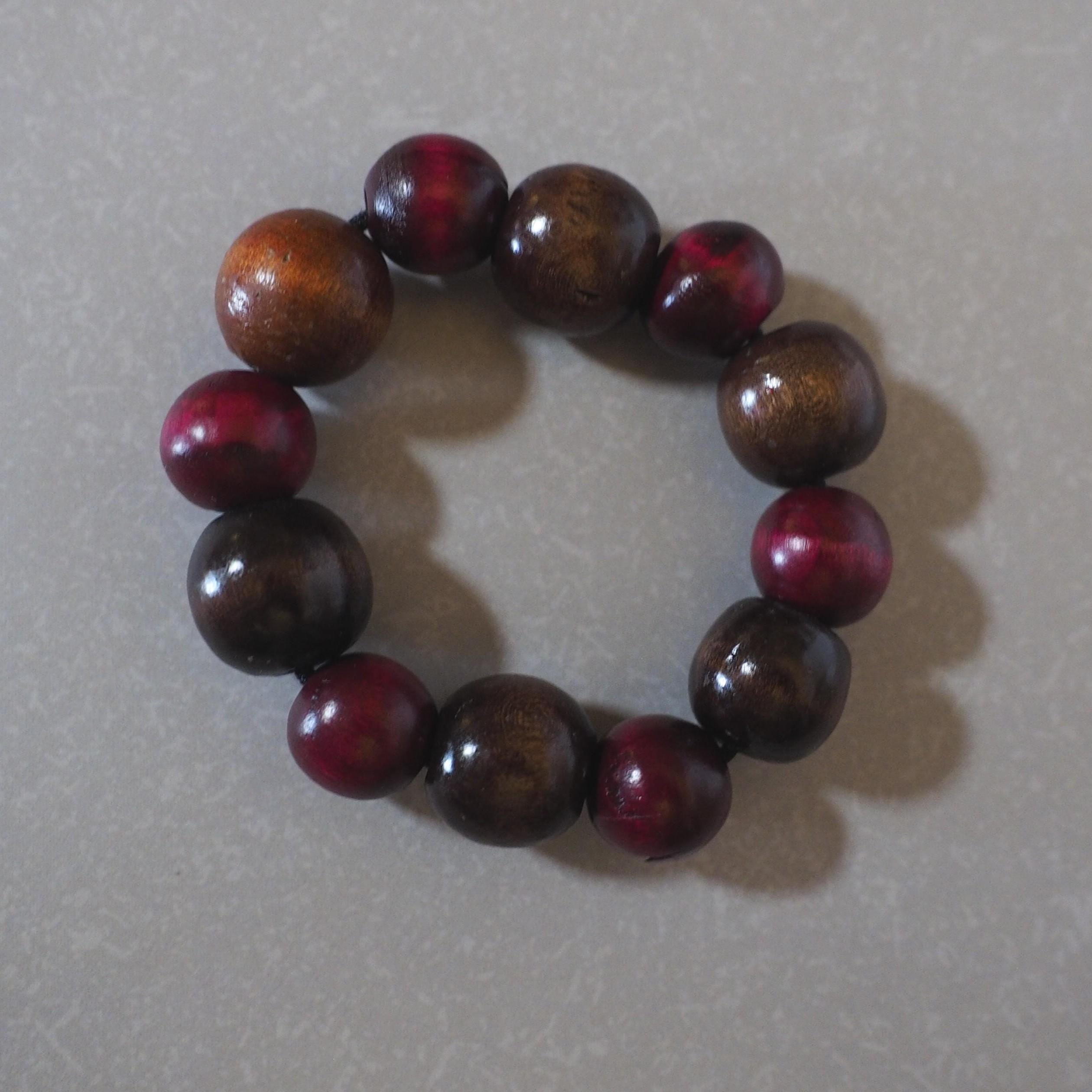 Red and brown wooden bead bracelet for daily wear