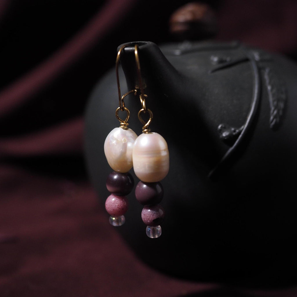 Pearl and rhodonite earrings for special events and everyday wear.