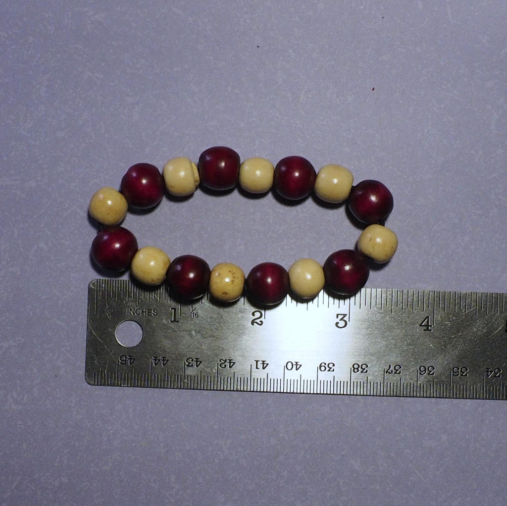 Red and beige wooden bead bracelet for everyday wear